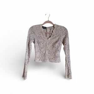 Bebe pink lace zip‑back top, scalloped design, Coquette